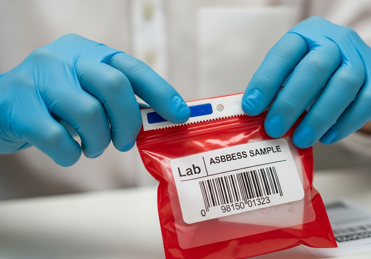 Asbestos sample sealed for lab