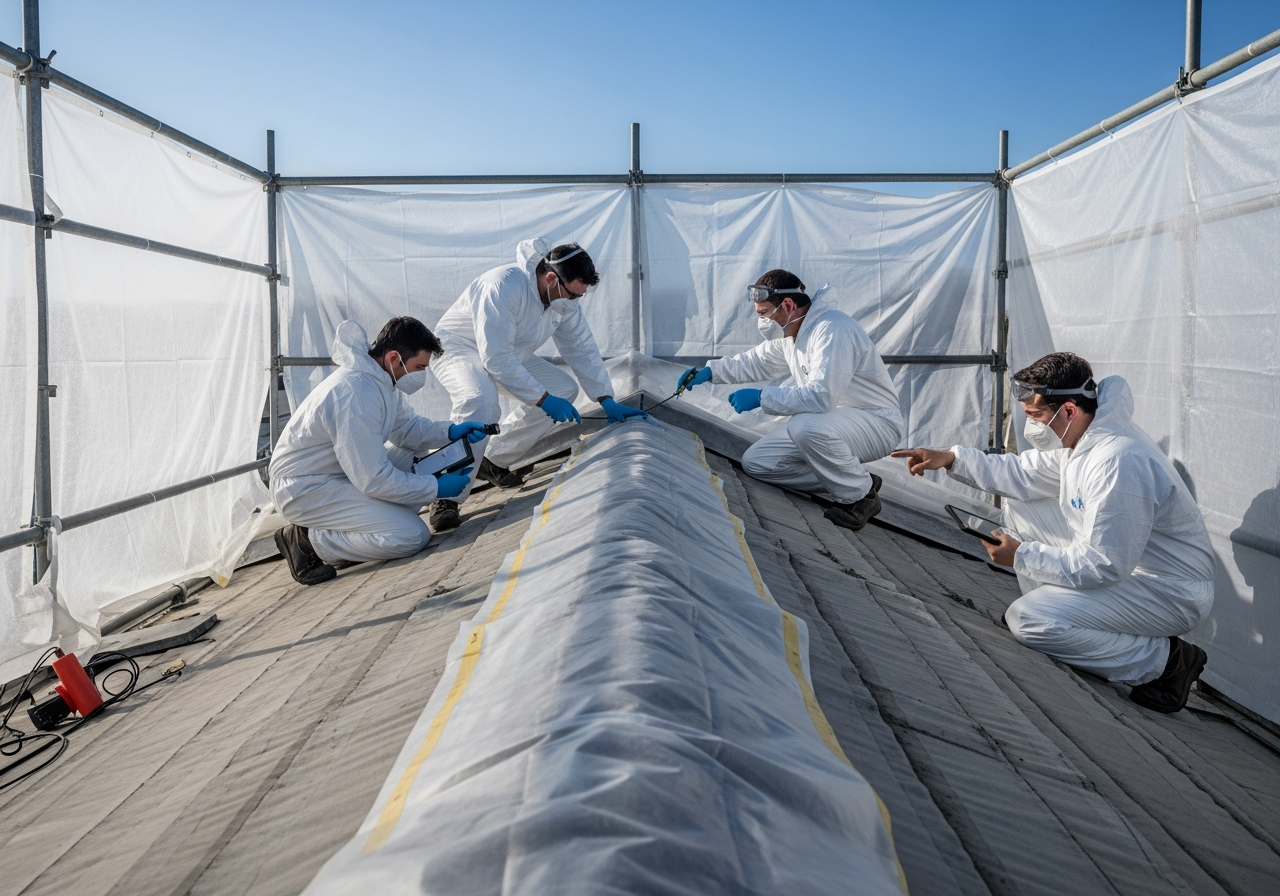Technicians inspecting eaves