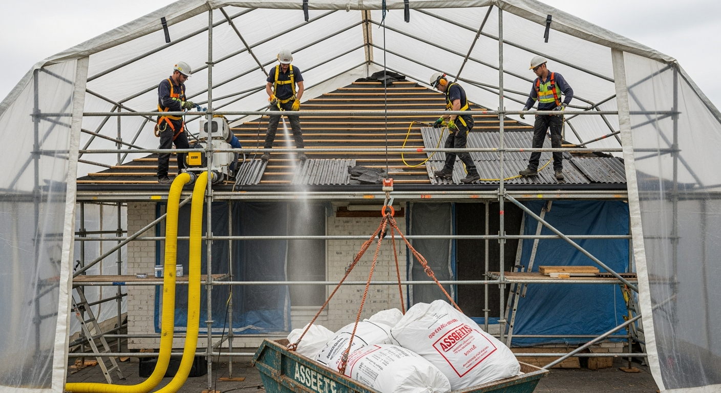 Licensed asbestos removal on roof
