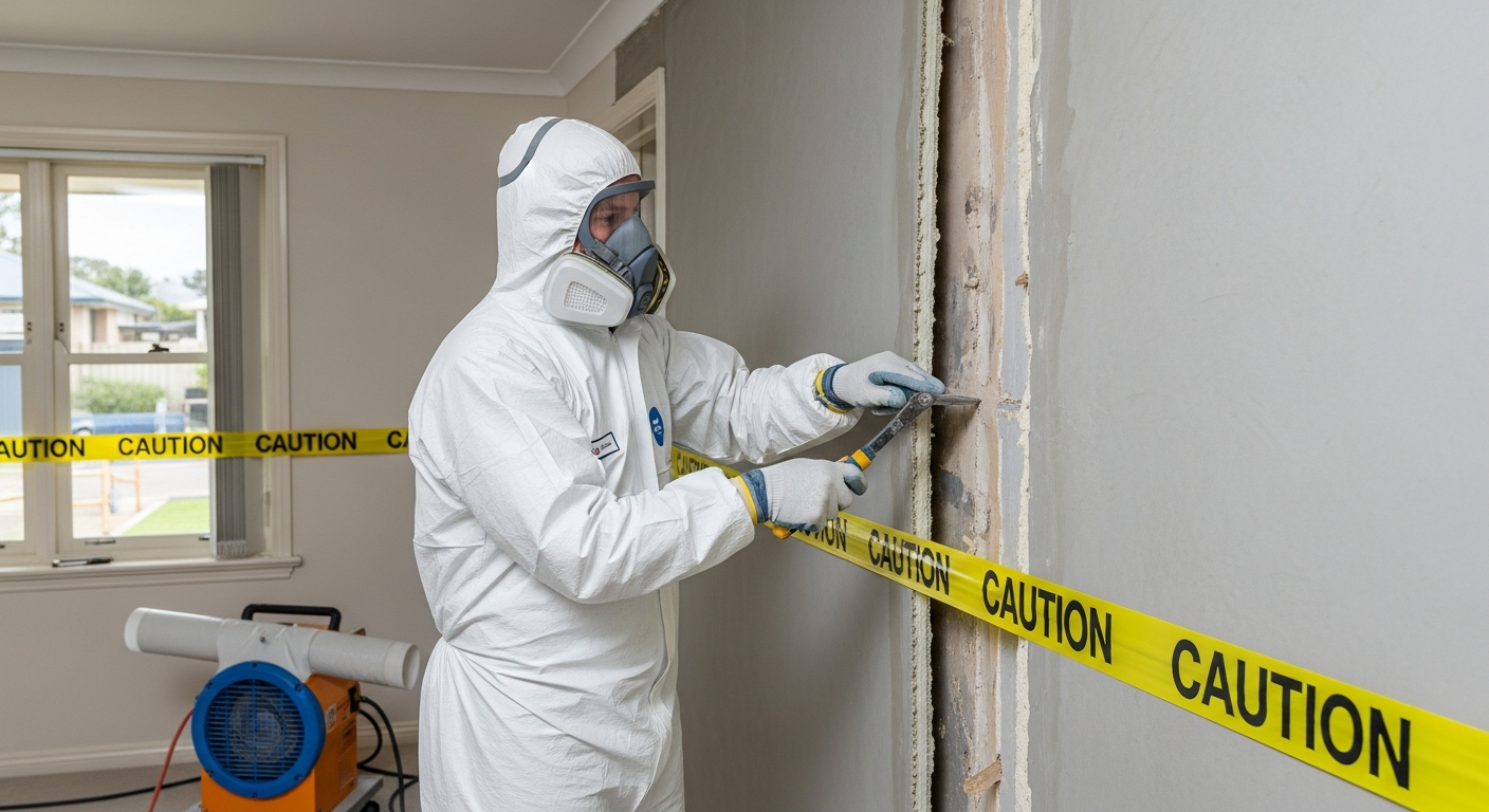 Asbestos wall sheeting removal technician