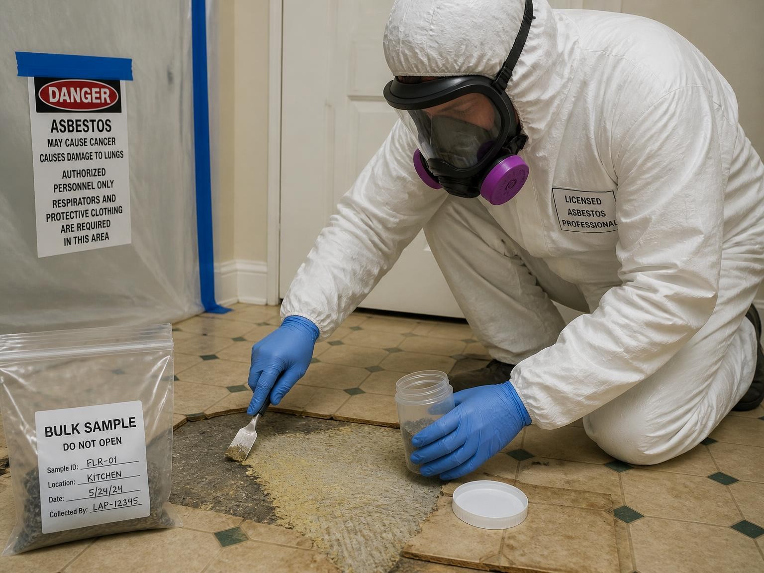 Bulk sampling for asbestos beneath floor tiles