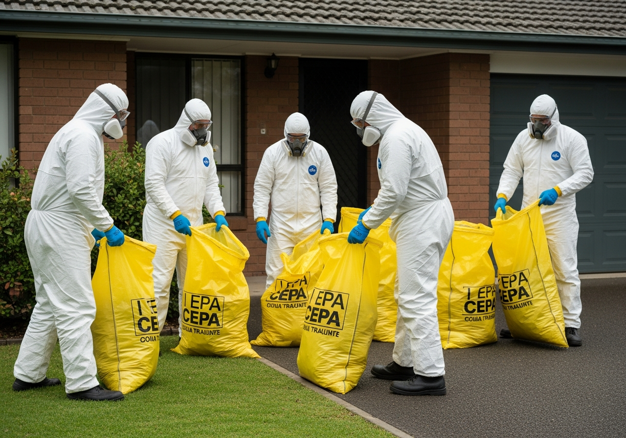 Asbestos waste double-bagged