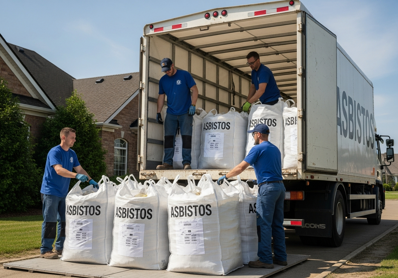 Asbestos waste double-bagged