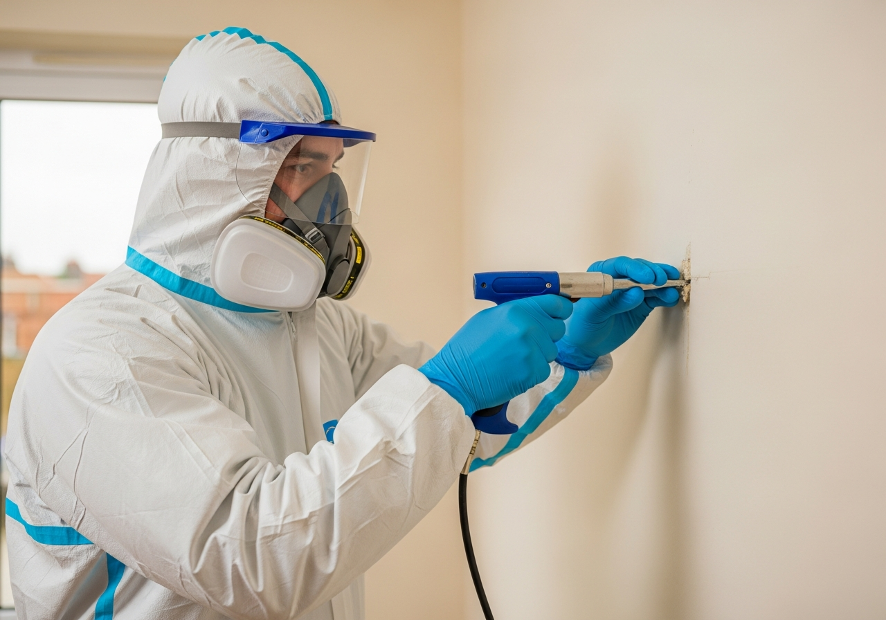 Technician taking bulk asbestos sample