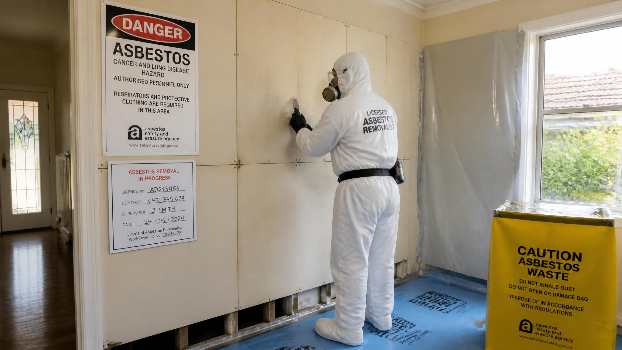Licensed asbestos wall removal in a residential property