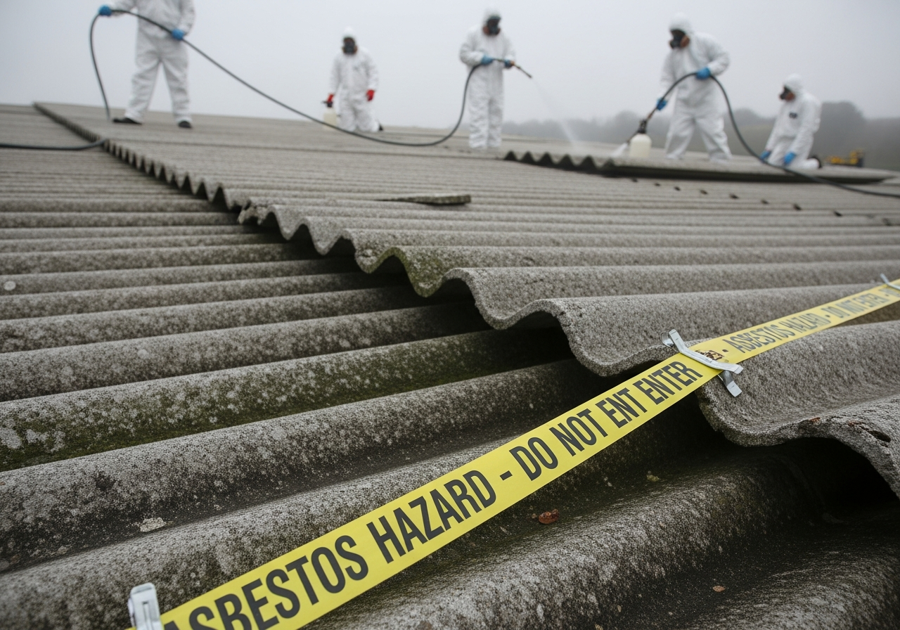 Asbestos roof close-up