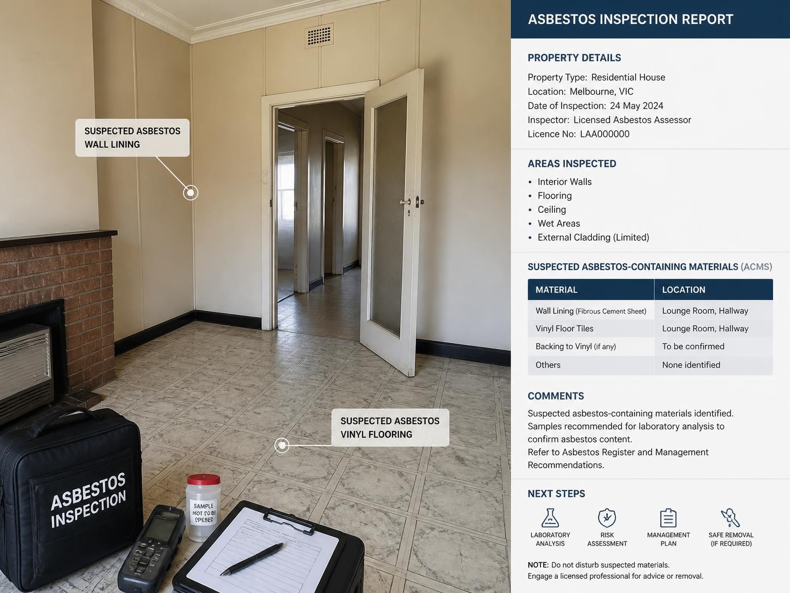 Professional asbestos inspection inside a Melbourne property