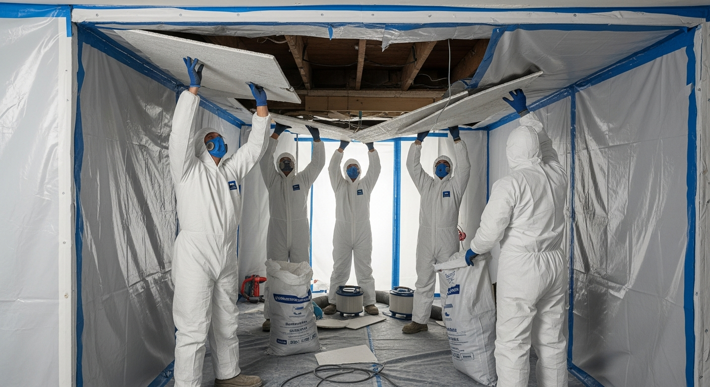 Removal of asbestos sheets