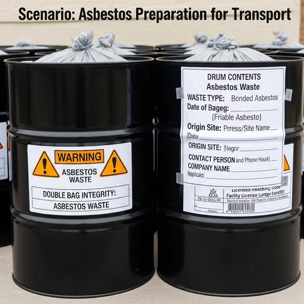 Double-bagged asbestos waste