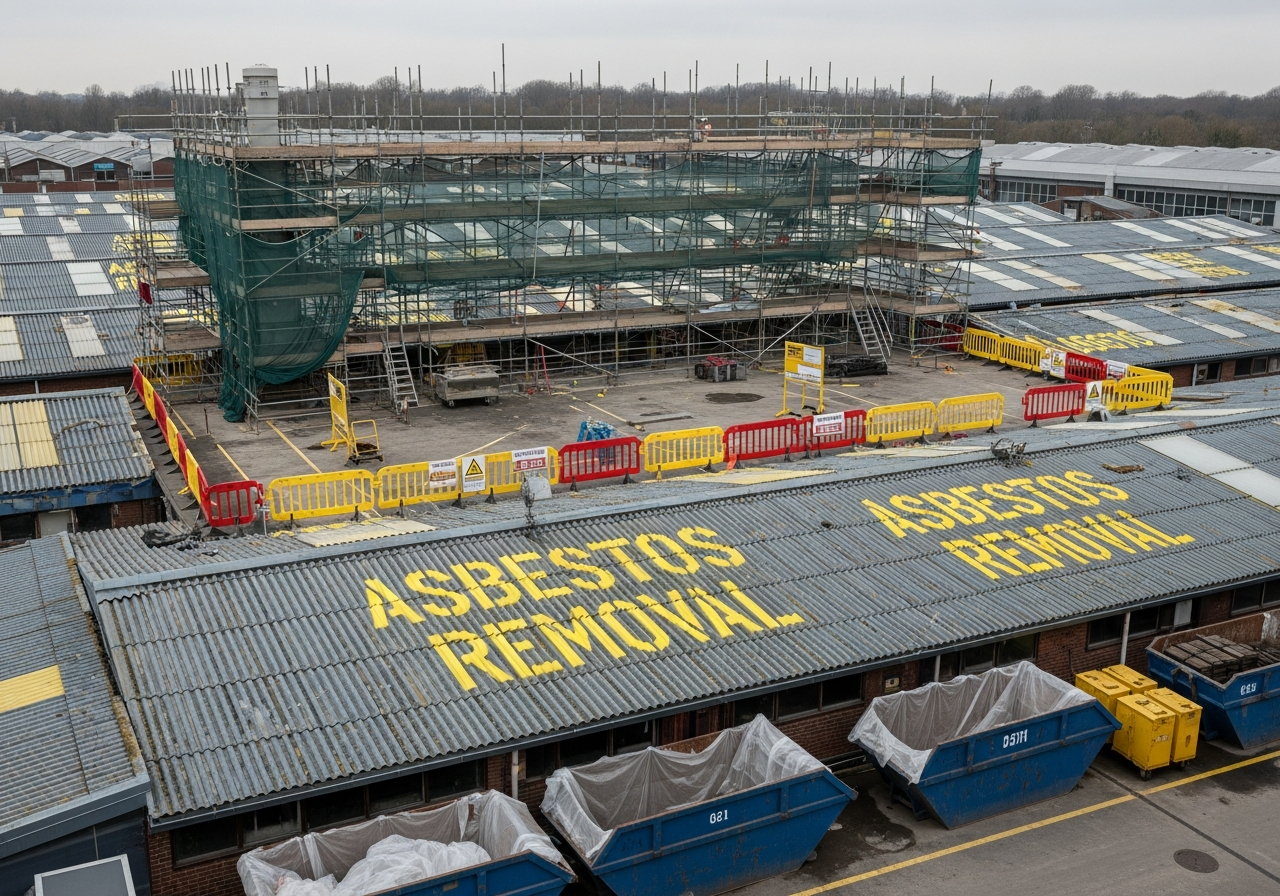 Asbestos roof with scaffolding