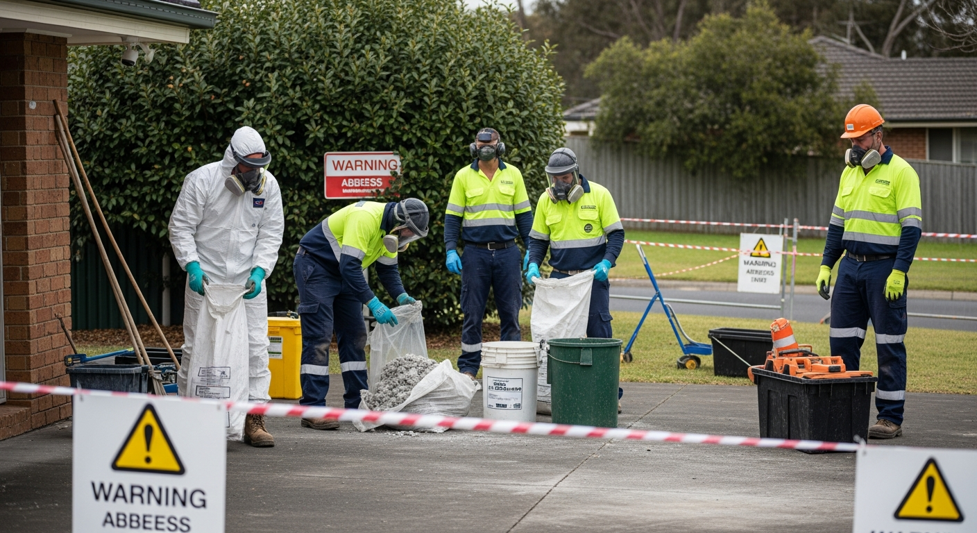 Asbestos clearing team in PPE