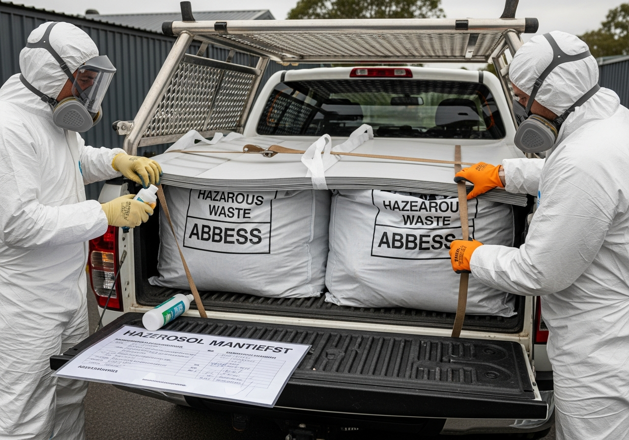 Double-bagged asbestos ready for transport