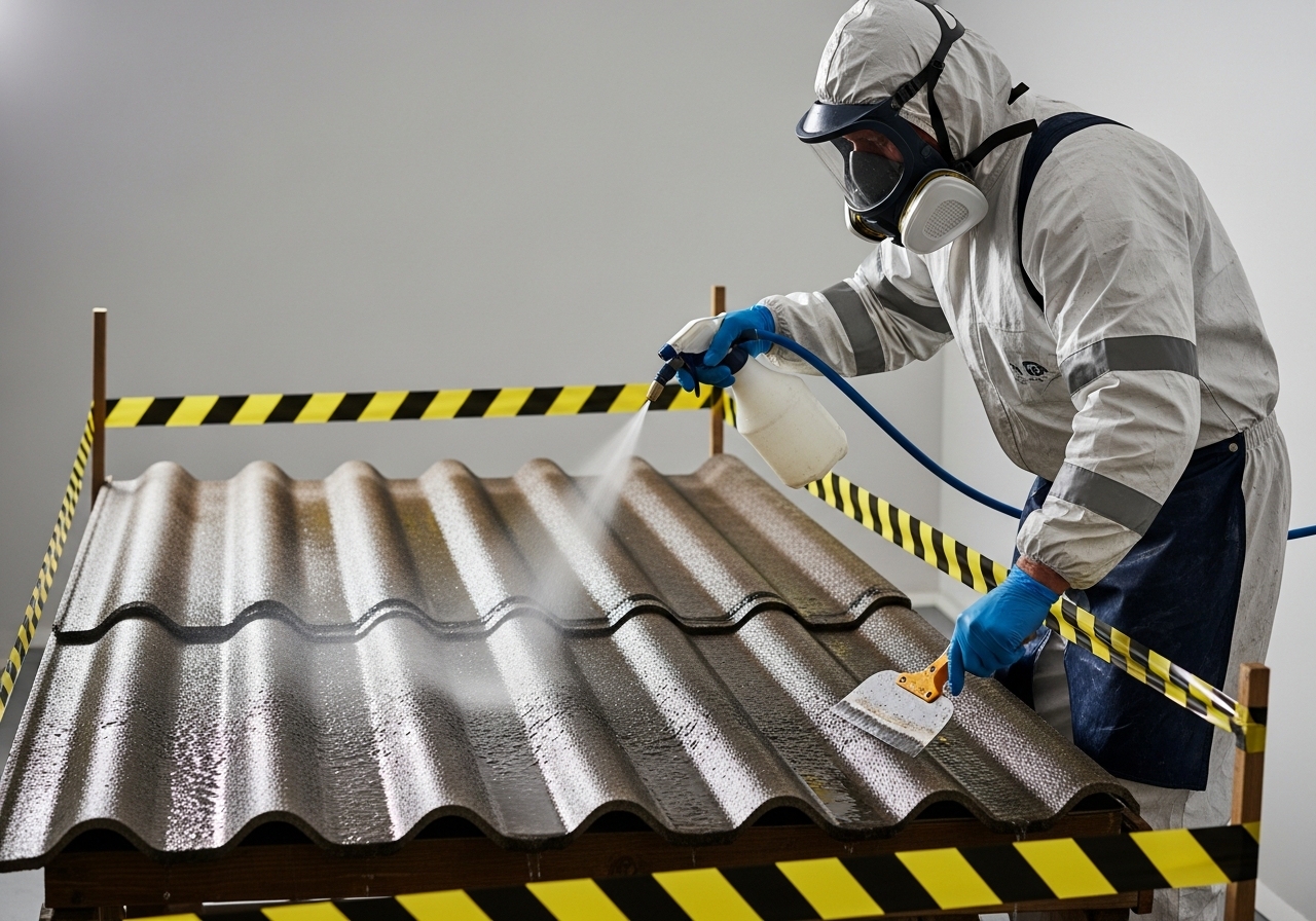 Asbestos roof wet removal method