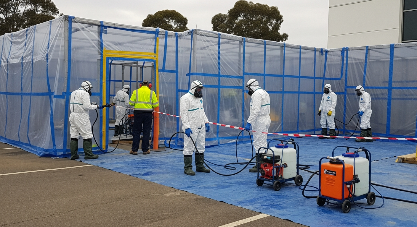Licensed asbestos abatement team