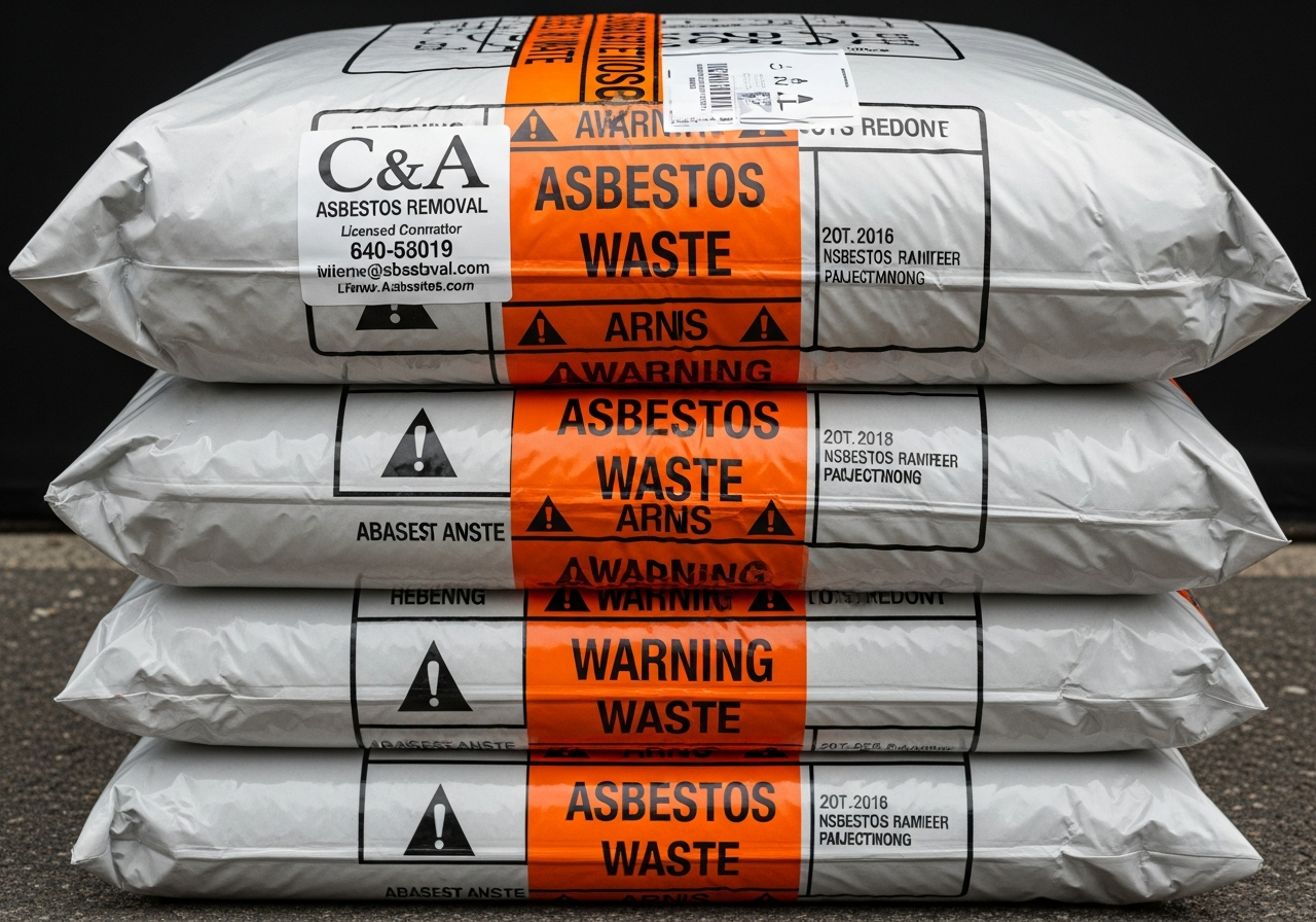 Double-bagged asbestos ready for transport