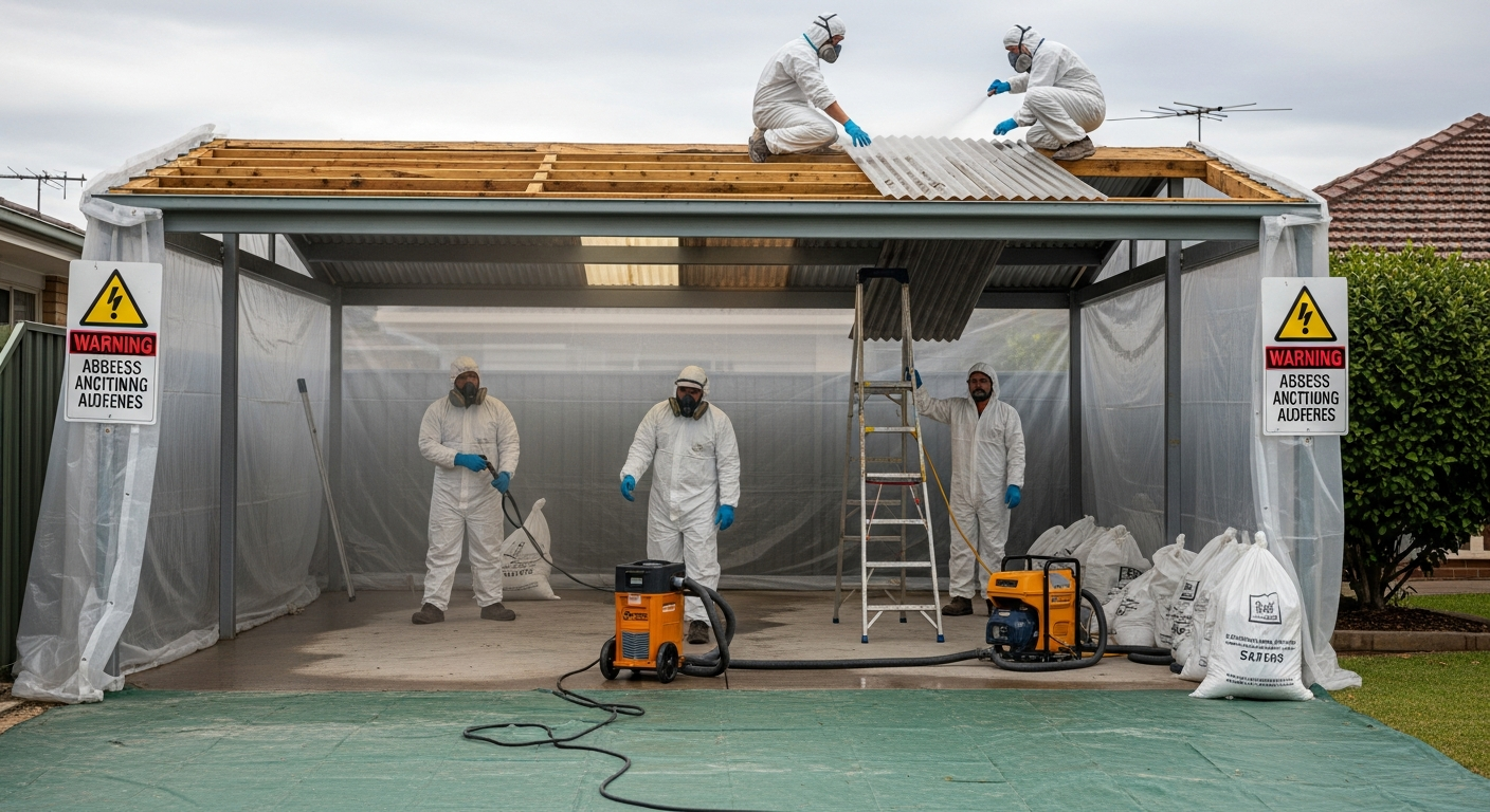 Outdoor asbestos removal team