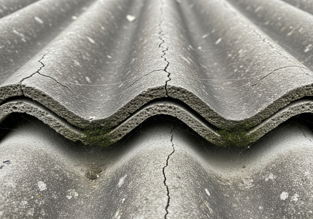 Weathered corrugated asbestos roof sheeting
