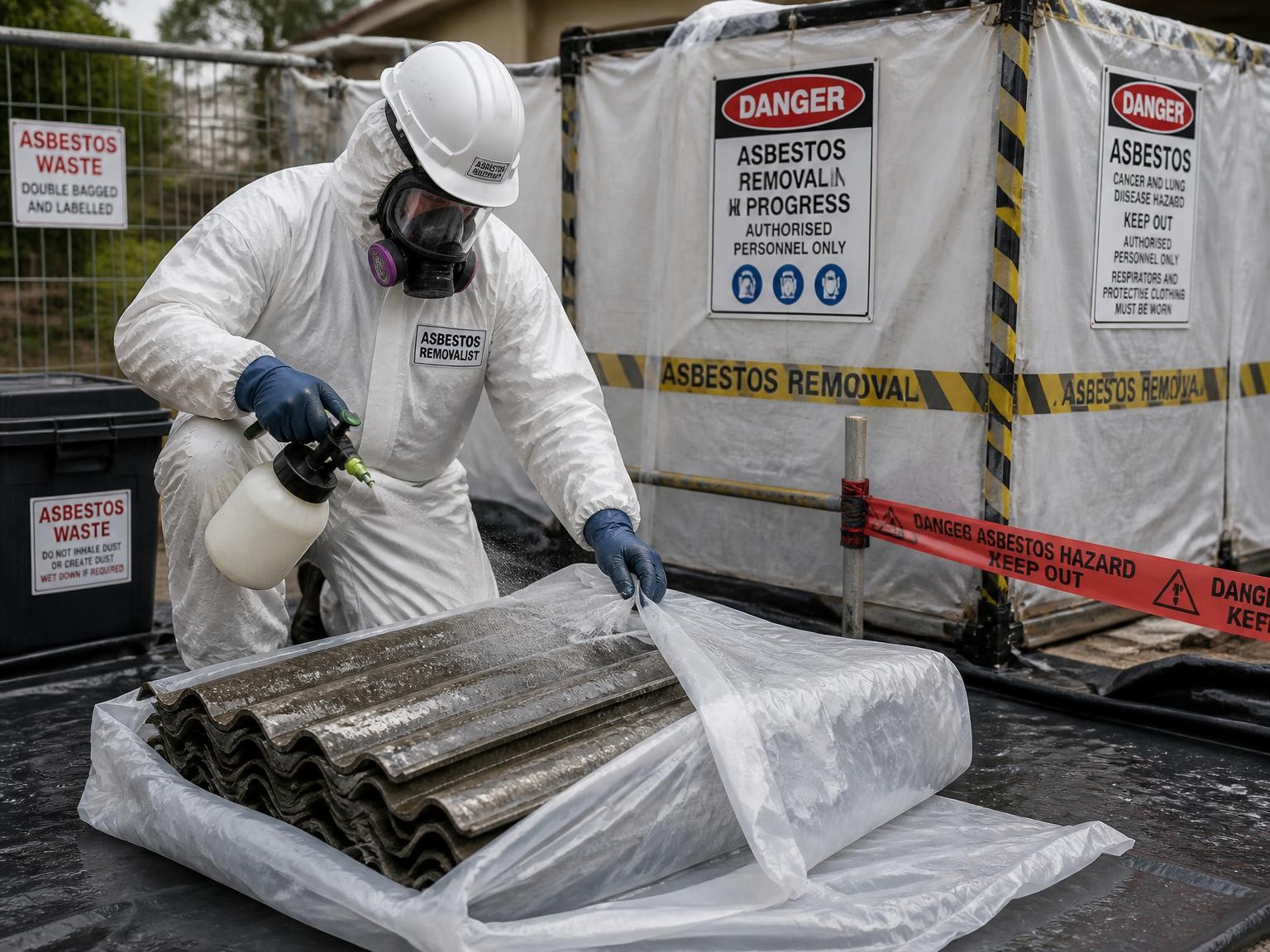 Safe asbestos removal and packaging process