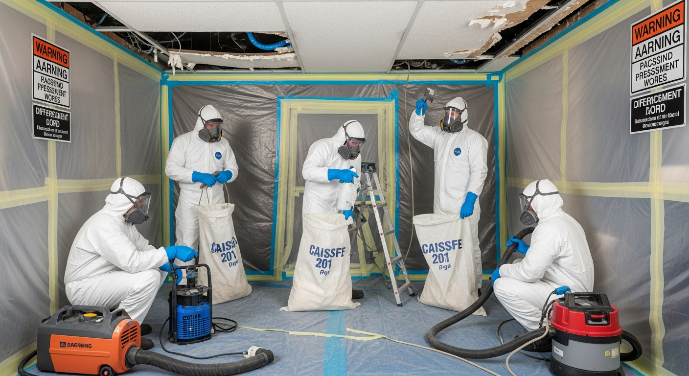 Asbestos remediation team at work