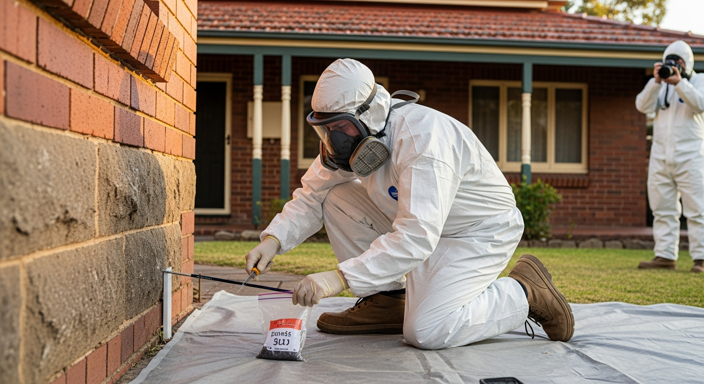 Asbestos testing professional taking sample