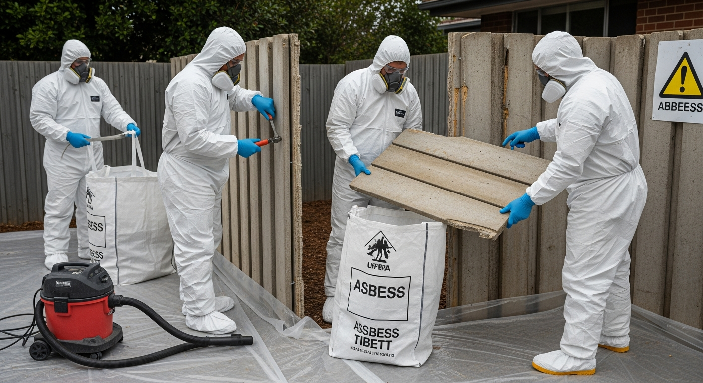 Asbestos fence removal team