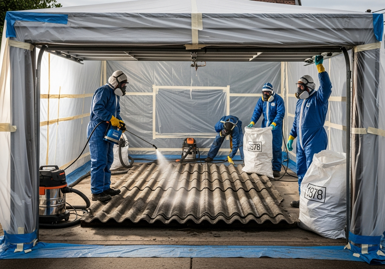Asbestos garage roof removal process