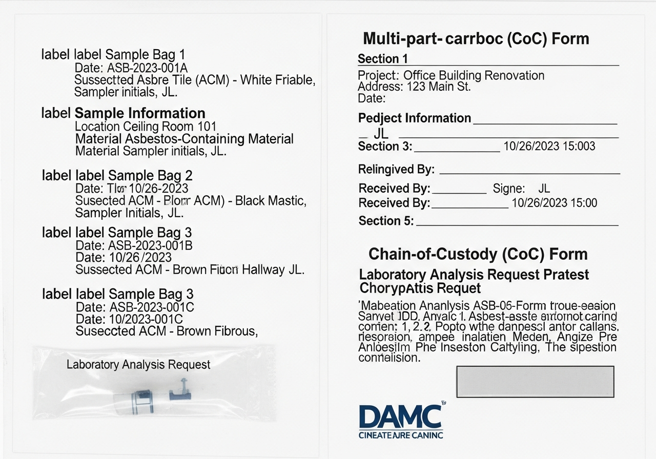 Asbestos sample bags and paperwork